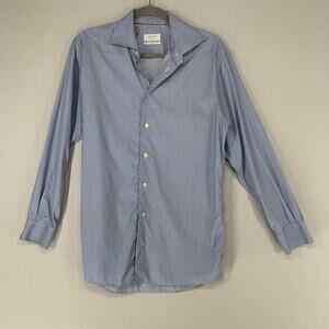 Eton Men Dress Shirt 39 15.5 Blue Striped Long Sleeve Button Up Workwear *